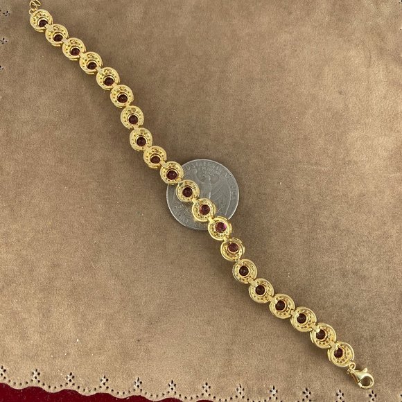 NEW Rhodolite 20 4MM Garnet with CZ Halo Settings 925 Gold Vermeil Bracelet - Picture 6 of 9
